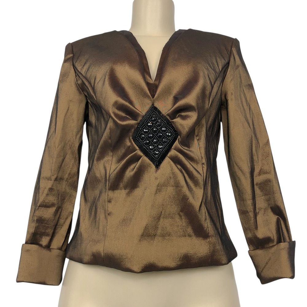 Vintage 90s JR Nites Bronze Metallic Beaded Formal Evening Top Size 10 Party Y2K - Picture 3 of 12